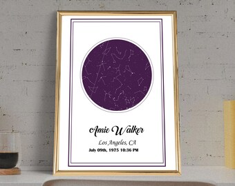 Personalized Star Map Print: Zodiac Constellation Chart (Digital JPG File)