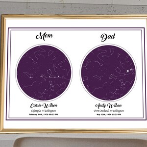 Carte des étoiles Accueil | Le Night Sky Birthday | 2 Carte des étoiles du ciel | Art du zodiaque personnalisé | Maman Cadeau de Noël | De la fille | Carte des étoiles encadrée