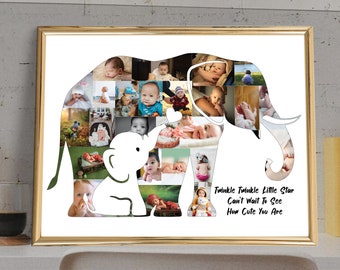 Elephant Photo Collage Art, Personalized Baby Shower Gift (Digital JPG)