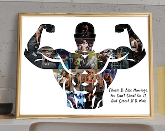Colagem de fotos de fisiculturismo, presente personalizado para parede da academia (JPG digital)