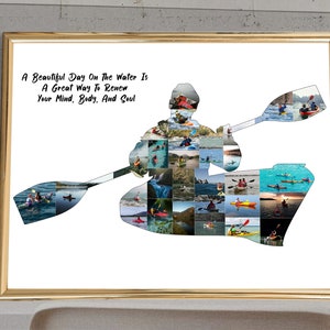 Collage di foto per kayak, decorazione da parete per kayak personalizzato, collage per kayak personalizzato, regalo per kayak, regalo per uomini, miglior regalo per kayak, regalo per la Festa del papà in kayak