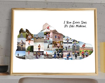 Personalized Photo Collage Runner Marathon Coach Gift Running Lover Gift Running Fan Gift Running Gifts For Runners Female Runner Art