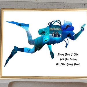 Custom Scuba Diving Photo Collage Gift Diving Coach Gift Scuba Boyfriend Scuba Diver Wall Art Deep Sea Diver Gift Art Scuba Diver