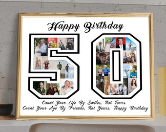 Personalized 50th Birthday Photo Collage Gift (Digital JPG File Only)