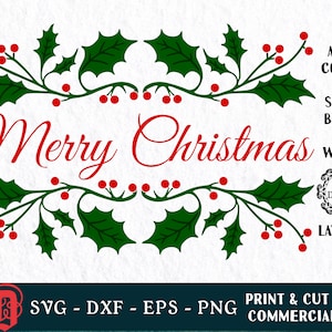 Merry Christmas Holly SVG | Merry Christmas Script SVG | Christmas Fancy SVG | Christmas Cursive svg | dxf eps png Cut Print Digital Files