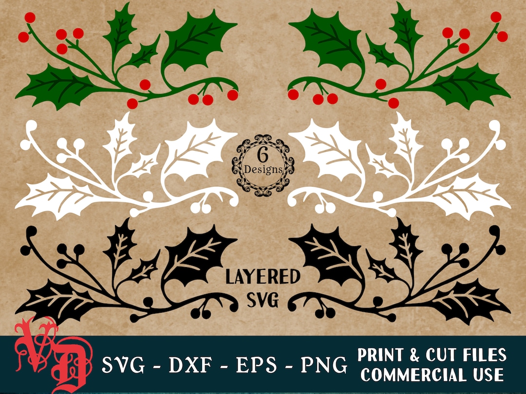 Holly Divider SVG Holly Branch SVG Holly Leaves SVG Holly Berry Cut