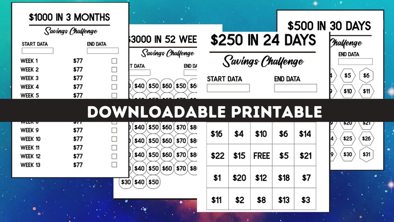 Savings Challenge Printable 250/500/1000/3000/5000/10000 Savings ...