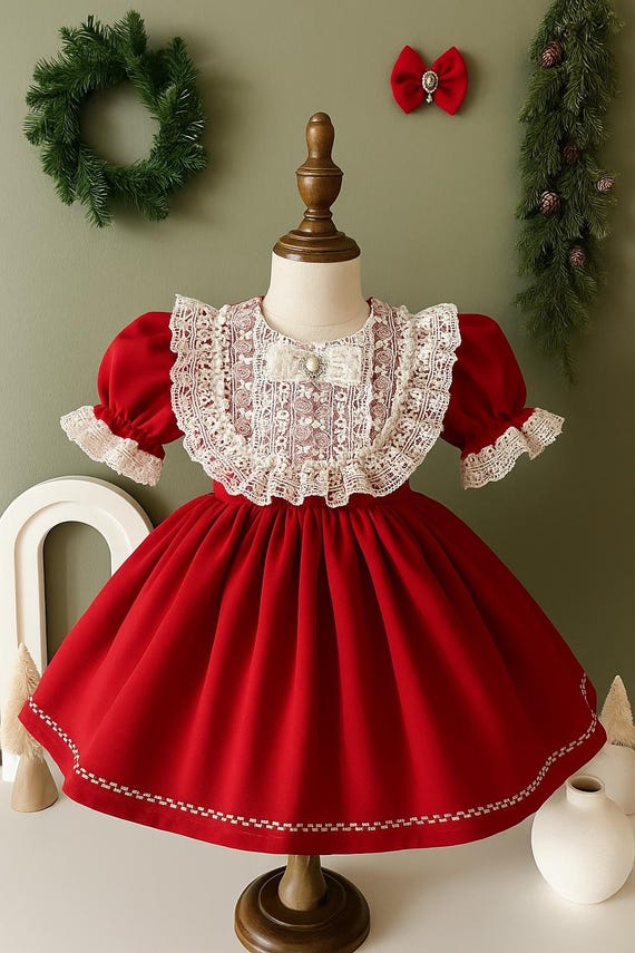 sachin and babi light blue dress Girls Red Dress with White Trim, Christmas Dress, Christmas Pageant, OOC, Party, Fancy, Clothing, Boutique, Sleeves, Toddler, Bows, Costume main image 0