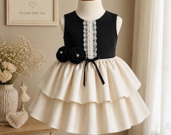 Sukienka dla dziewczynki w kolorze czarnym i kości słoniowej