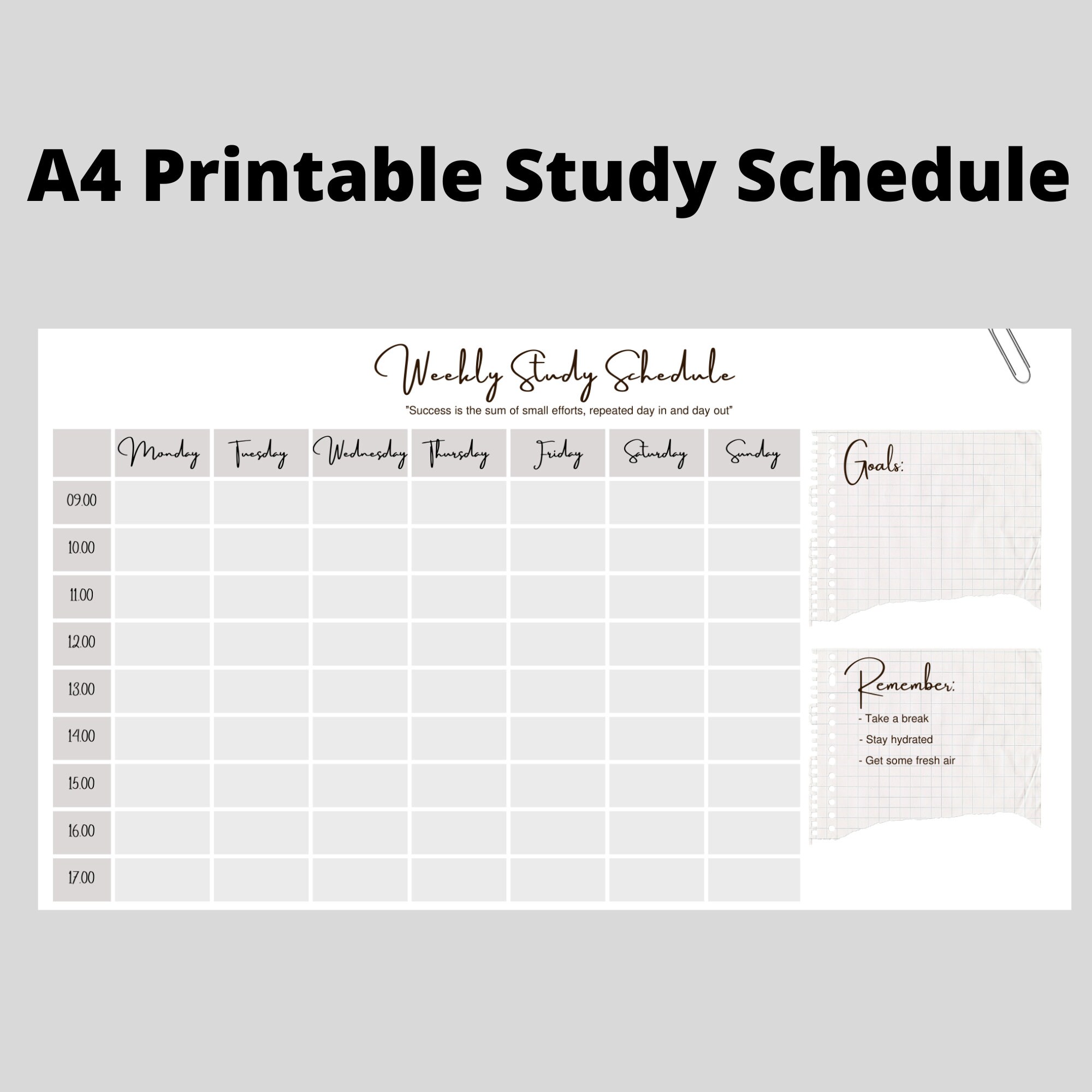 Weekly Study Schedule A4 Printable PDF - Etsy