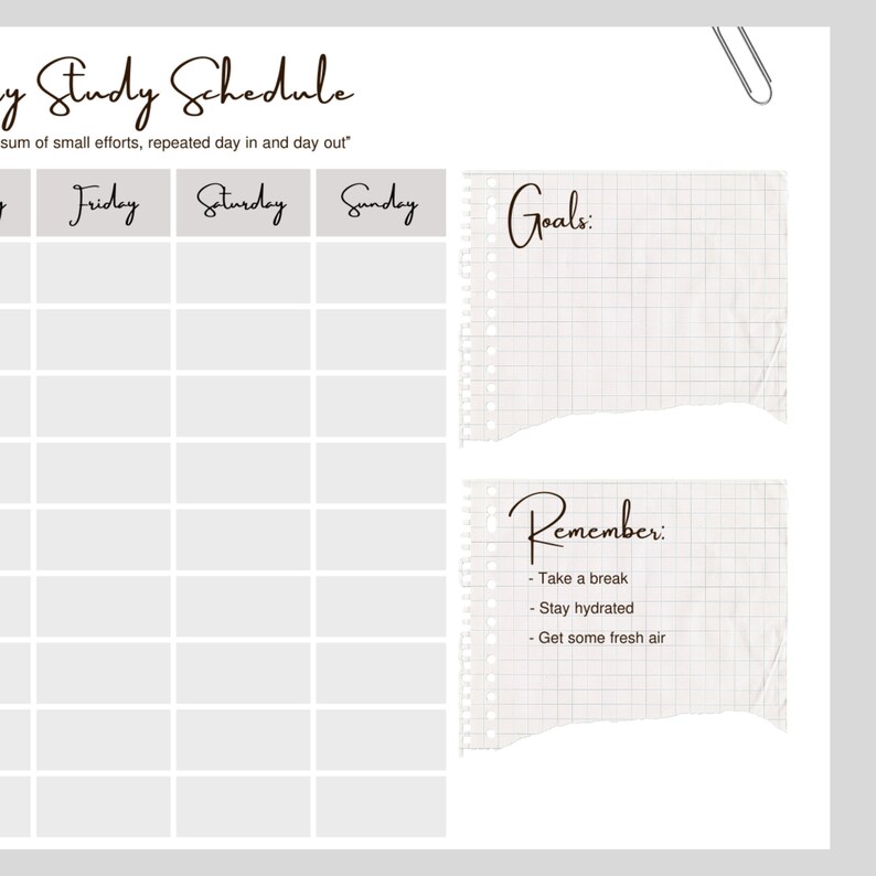 Weekly Study Schedule A4 Printable PDF - Etsy