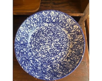 Vintage Roma Dist Italy Blue White Splatterware Ceramic Serving Bowl 12.5"