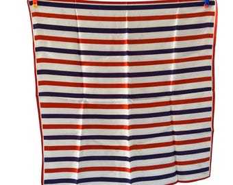 Sciarpa Vera Neumann a righe rosse, blu navy e bianche in seta, stile anni '60, con coccinella, quadrata, 56 cm, stile nautico.