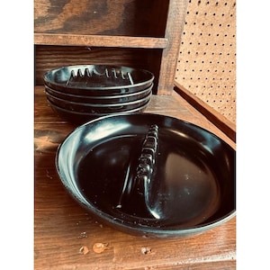 Vintage Black Melamine Round Ashtray Stackable Mid Century Modern 7 In Lot of 5