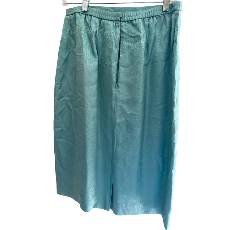Vintage Adrianna Papell Silk Skirt Suit Teal Paisley 90s 2 Piece Set immagine 8