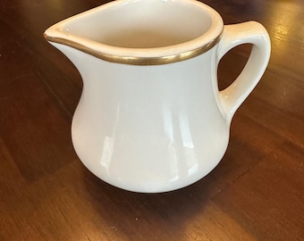 Hall China Creamer Pitcher Vintage Ivory Gold Trim Ceramic Small 3.25in
