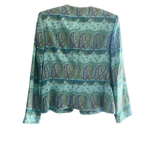 Vintage Adrianna Papell Silk Skirt Suit Teal Paisley 90s 2 Piece Set immagine 3