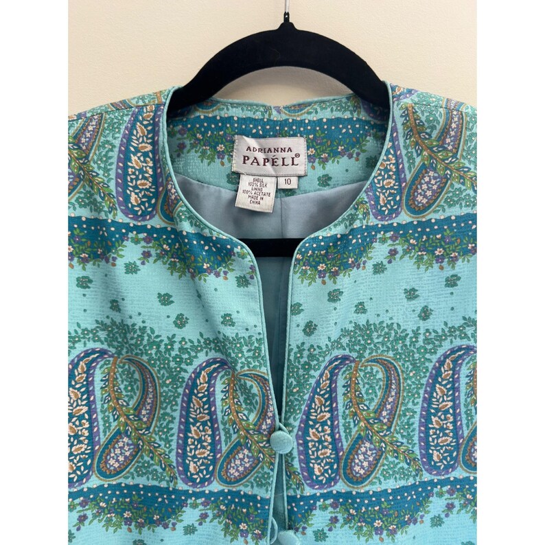 Vintage Adrianna Papell Silk Skirt Suit Teal Paisley 90s 2 Piece Set immagine 4