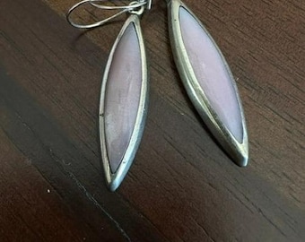 Alpaca Mexico Vintage Silver Tone Lavender Glass Marquise Dangle Earrings