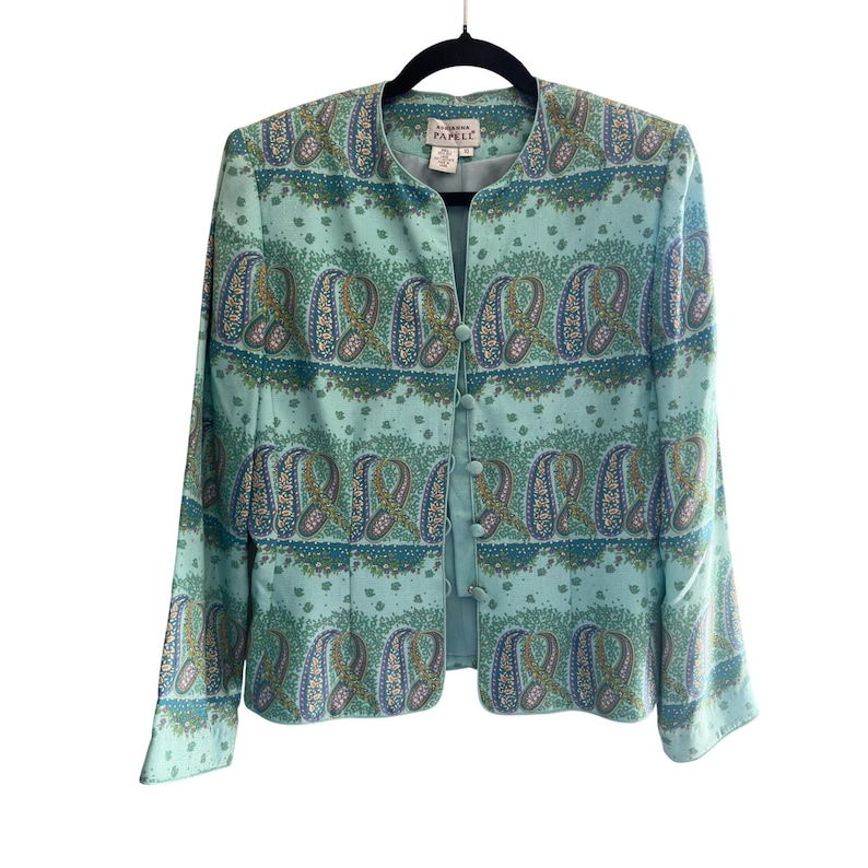 Vintage Adrianna Papell Silk Skirt Suit Teal Paisley 90s 2 Piece Set immagine 2