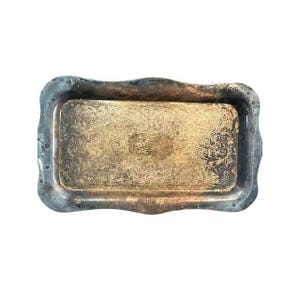 Vintage Silver on Copper Etched Floral Tray Scalloped Rectangular Catchall 10.5"