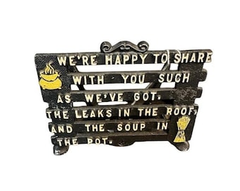 Vintage Cast Iron Napkin Holder Black Metal Folk Poem Soup In The Pot Farmhouse