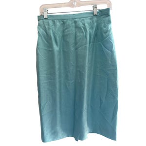 Vintage Adrianna Papell Silk Skirt Suit Teal Paisley 90s 2 Piece Set immagine 7