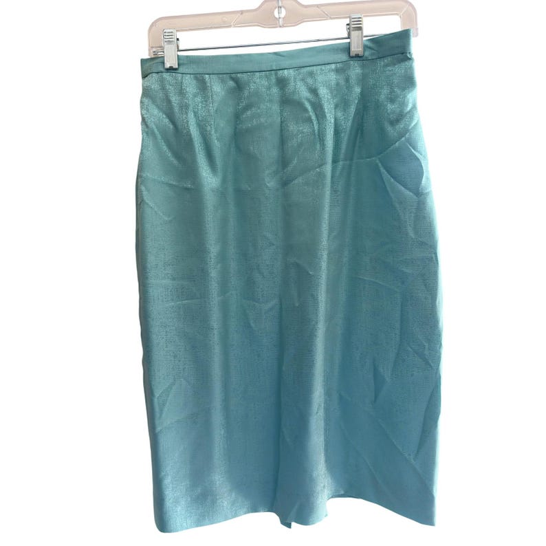 Vintage Adrianna Papell Silk Skirt Suit Teal Paisley 90s 2 Piece Set immagine 7