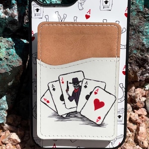 Mano de póquer occidental, juego de cartas de vaqueros, funda con tarjetero-billetera-Iphone