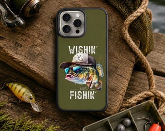 Wishin I was fishin, funny bass fishing iphone case
