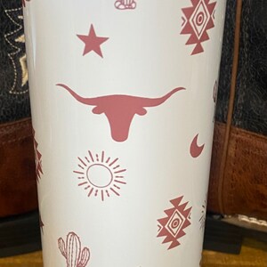 western bull skull cactus tumbler with lid and straw, 20oz skinny tumbler