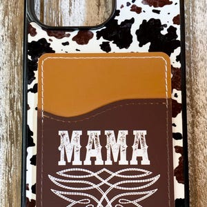 Funda para teléfono con tarjetero y diseño de vaca con punto de bota de mamá