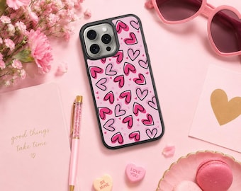 Pink Hearts iPhone Case | Y2K Girly Phone Cover