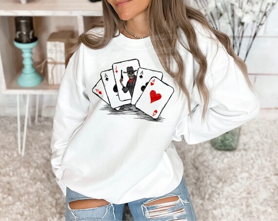 Playing card sweatshirt Poker hand Ace card cowboy Cowboy poker sweatshirt