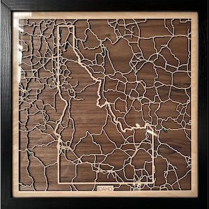 5th Anniversary Idaho Wood Map Minimalist Wall Art 3d Framed Valentine&#39;s Day Gift Idea