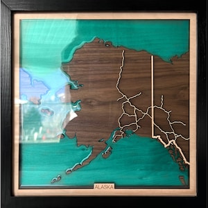 Houten kaart Alaska 3D-lasergesneden kaart 5e verjaardag housewarmingcadeau Minimalistisch