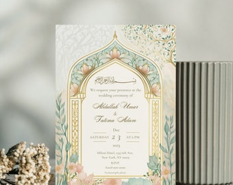 Islamic Wedding Invitation Card | Digital Nikaah Invite | Muslim Wedding Invitation Card | Editable Walimah Invitation Card | Barat Invite