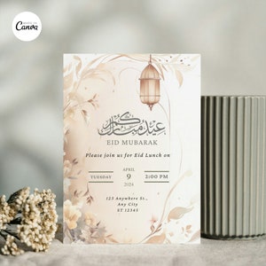 Bewerkbare elegante Eid-feestuitnodiging | Afdrukbare Eid-feestsjabloon | Digitale Eid Party Card uitnodigen | Eid uitnodiging voor feest uitnodigen | Eid-feest