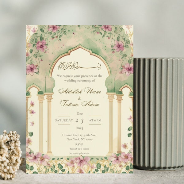 Islamic Wedding Invitation Card | Digital Nikaah Invite | Muslim Wedding Invitation Card | Editable Walimah Invitation Card | Barat Invite