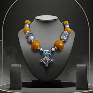 Moroccan Antique Wedding Jewelry: Handmade Berber Necklace with Nomadic Tribal Beads and Enamel, Rare Ethnic Vintage Gift for Women
