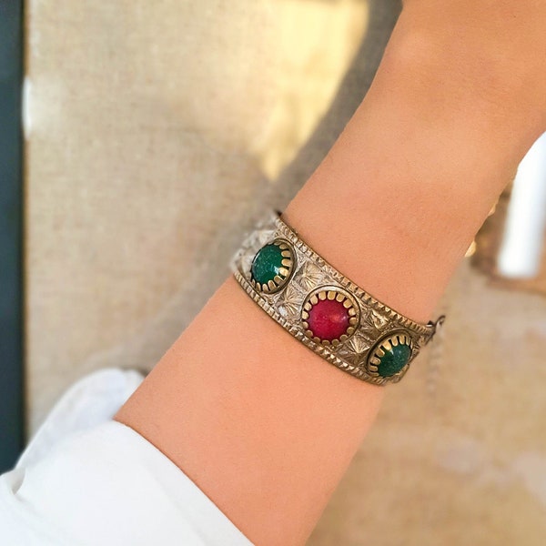 Armband en cuivre berbère juif marocain antiek met perles d’émail| Bijoux zeldzaamheden à la main