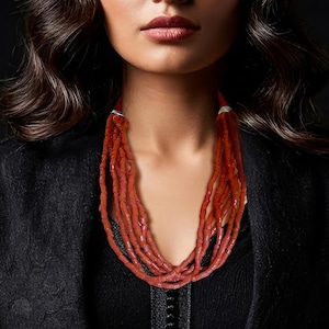 Handcrafted Moroccan coral jewelry, antique Berber necklace, nomadic Sahara jewel-rare tribal ethnic pearls-Tuareg handmade-unique necklace