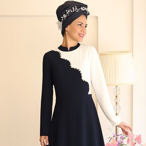 Papatya Navy blue Hijab Dress, Wedding Hijab Dress, shops Evening Dress, Muslim Woman Dress,Turkey,hijab wedding wear,Elegance