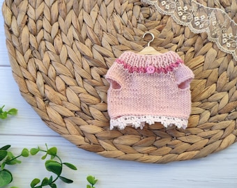 Knitted sweater cardigan for dolls with a height of 10"(24-25 cm),  circumference of body 6,5"(17- 18 cm)