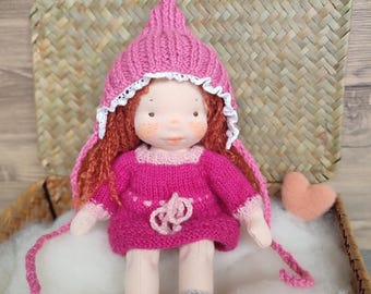 Waldorf doll handmade rag doll 8 in (22cm) redhaired doll Eco friendly girl gift soft toy textile toy gift for children