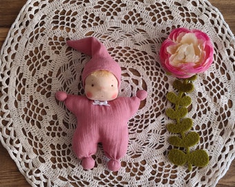 Bambola stile Waldorf da 6 pollici (15 cm) morbido giocattolo ecologico organico per la bambola artistica dei più piccoli