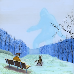 Bigfoot Wall Art Sasquatch Print Yeti Bigfoot Sasquatch The Abominable Snowman dog 11&quot;X14&quot; Print