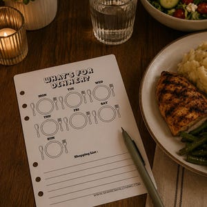 What's for Dinner Weekly Meal Planner A5 Insert | Printed Dinner Menu Refill for 6 Ring Binder, Filofax | Family Planner