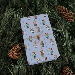 Carta da regalo con stampa orso acquerello Ralph Lauren a strisce blu