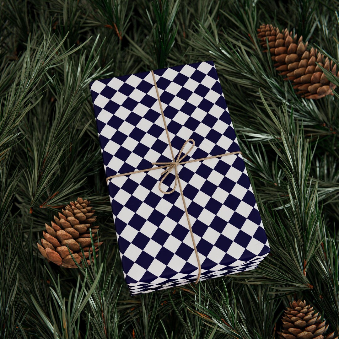 Navy Check Wrapping Papers, Luxury Gift Wrap for Holidays, Christmas ...